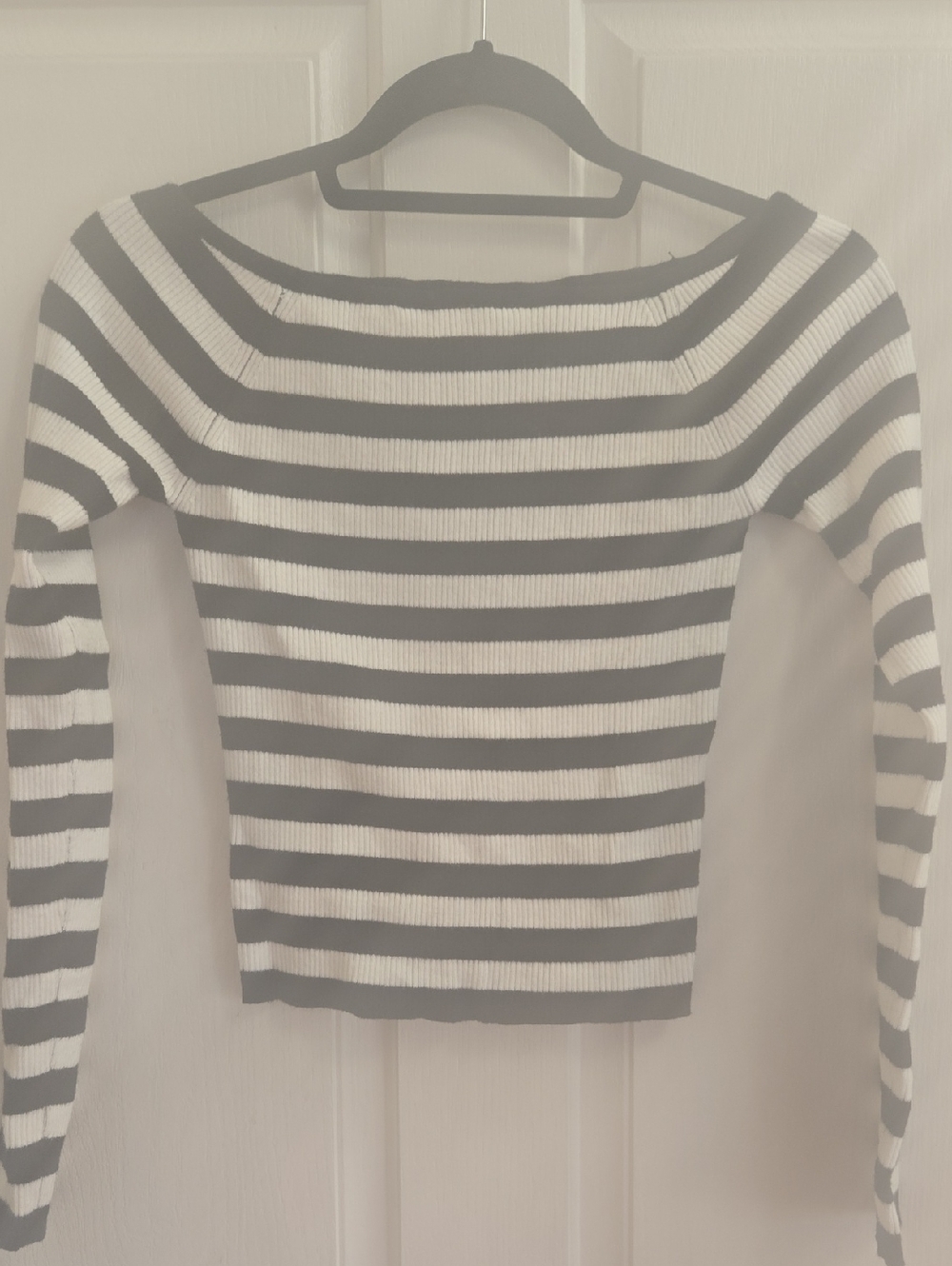 Off-the-Shoulder Black & White Striped Sweater